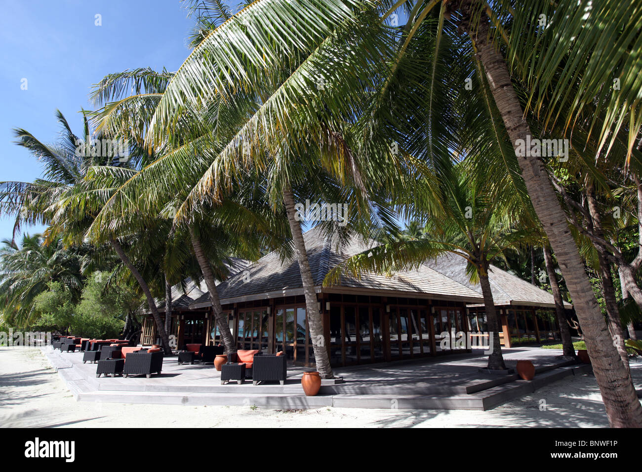 Bar de plage sur la côte ouest de Meeru Island Resort, Maldives, l'Asie Banque D'Images