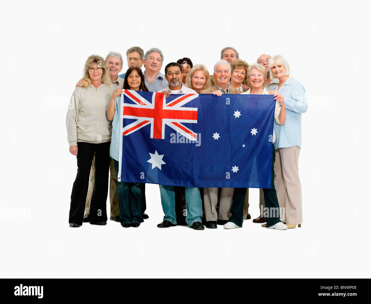 Groupe de personnes tenant un drapeau australien Banque D'Images