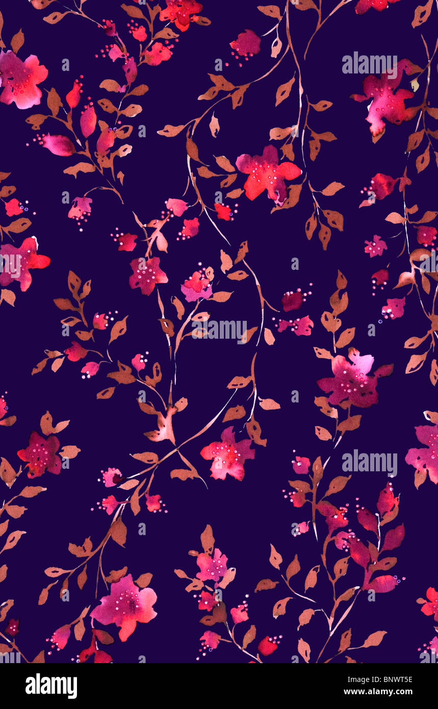 Floral aquarelle textile pattern sur un terrain solide Banque D'Images