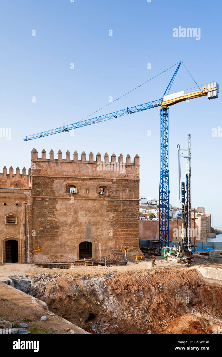 Travaux de développement à proximité de la Kasbah des Udayas, Rabat, Côte Atlantique, Maroc Banque D'Images