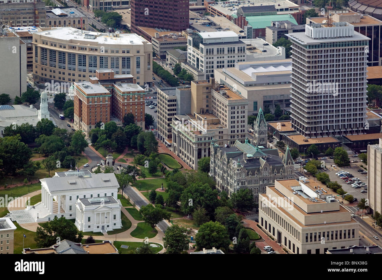 Vue aérienne au-dessus de la capitale de l'état de Virginie Richmond VA Banque D'Images