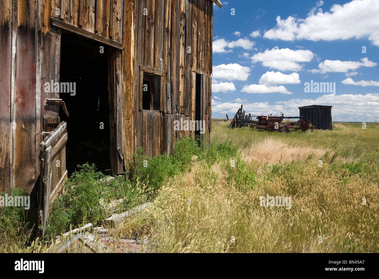 Vieux bâtiment abandonné sur un ranch près de Comanche, Montana. Banque D'Images