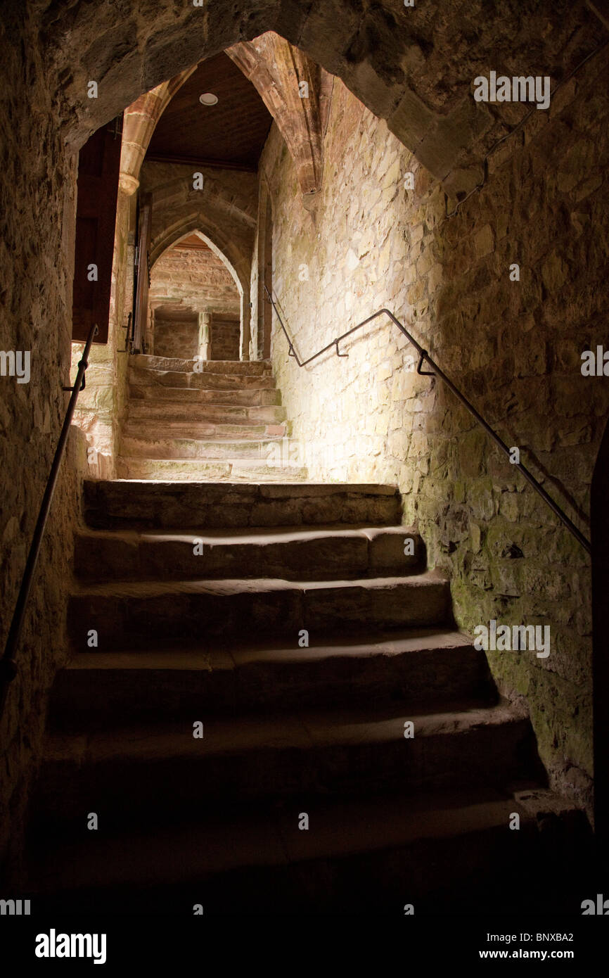 La cave pas dans le château de Chepstow (12ème siècle), Monmouthshire, Wales Banque D'Images
