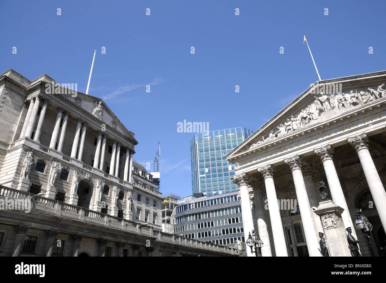 La Banque d'Angleterre et le Royal Exchange bâtiments dans la ville de Londres Banque D'Images