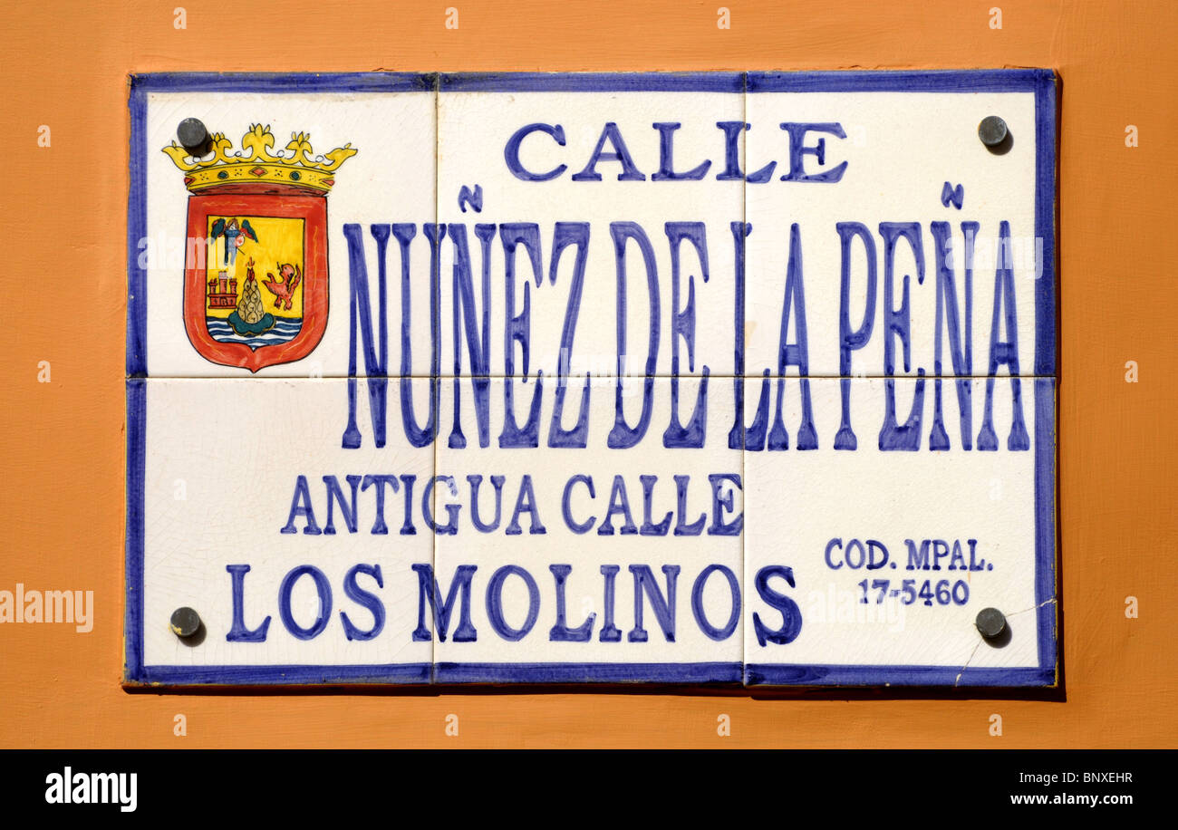 Plaque de rue dans la région de La Laguna à Tenerife, Îles Canaries, Espagne Banque D'Images