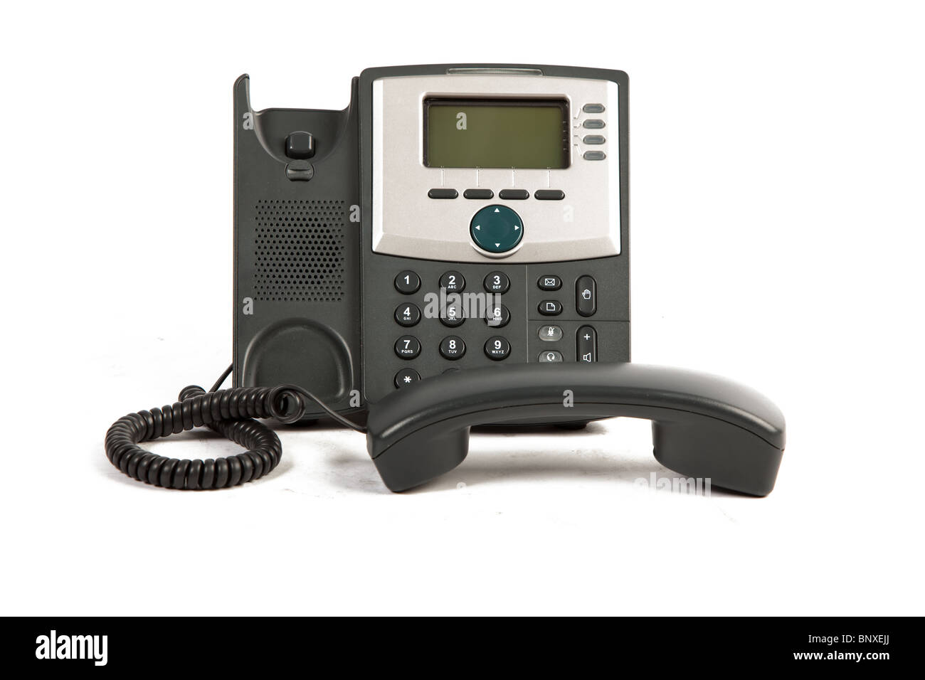 Téléphone IP outre du crochet sur Blanc Fond isolé Banque D'Images