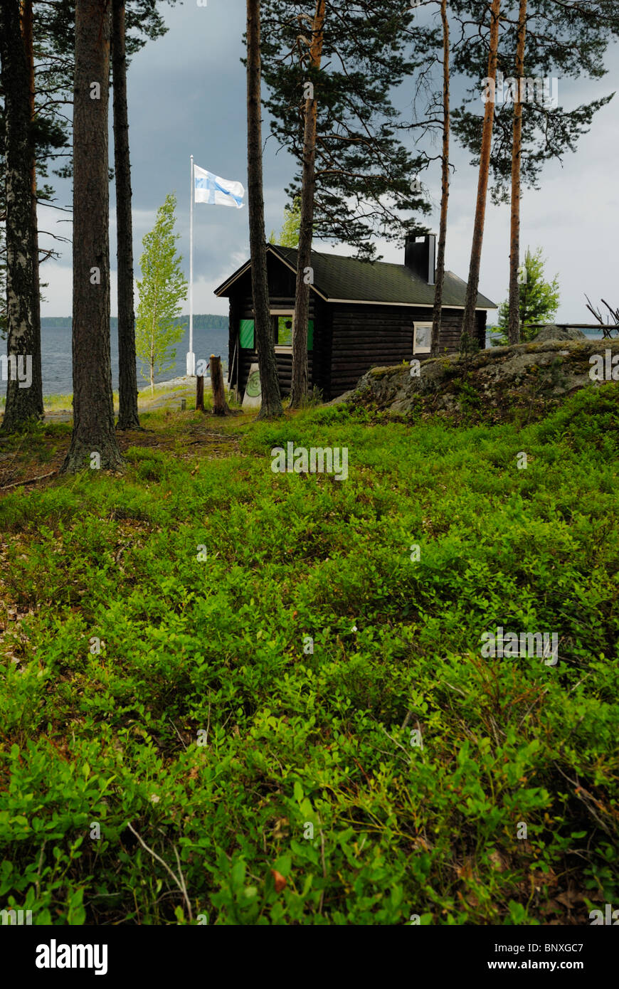 Sauna par Lake Shore, songe d'une journée, Asikkala, Finlande Banque D'Images