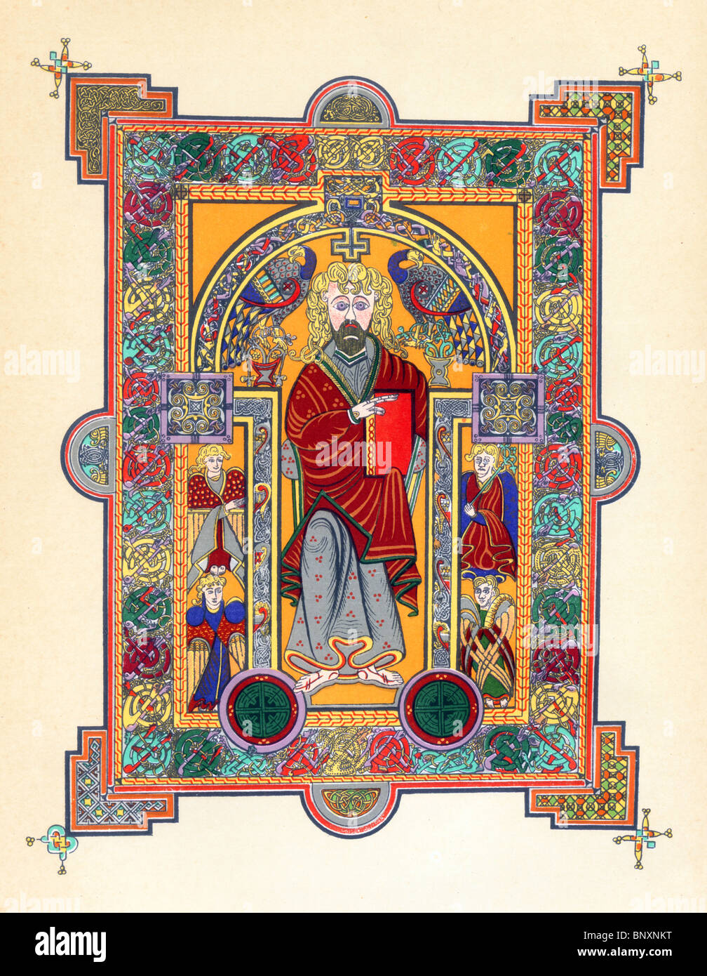Télécopieur du Livre de Kells, un manuscrit enluminé datant de l'an 650 - 690 ; page d'introduction à l'Evangile de St Matthieu Banque D'Images