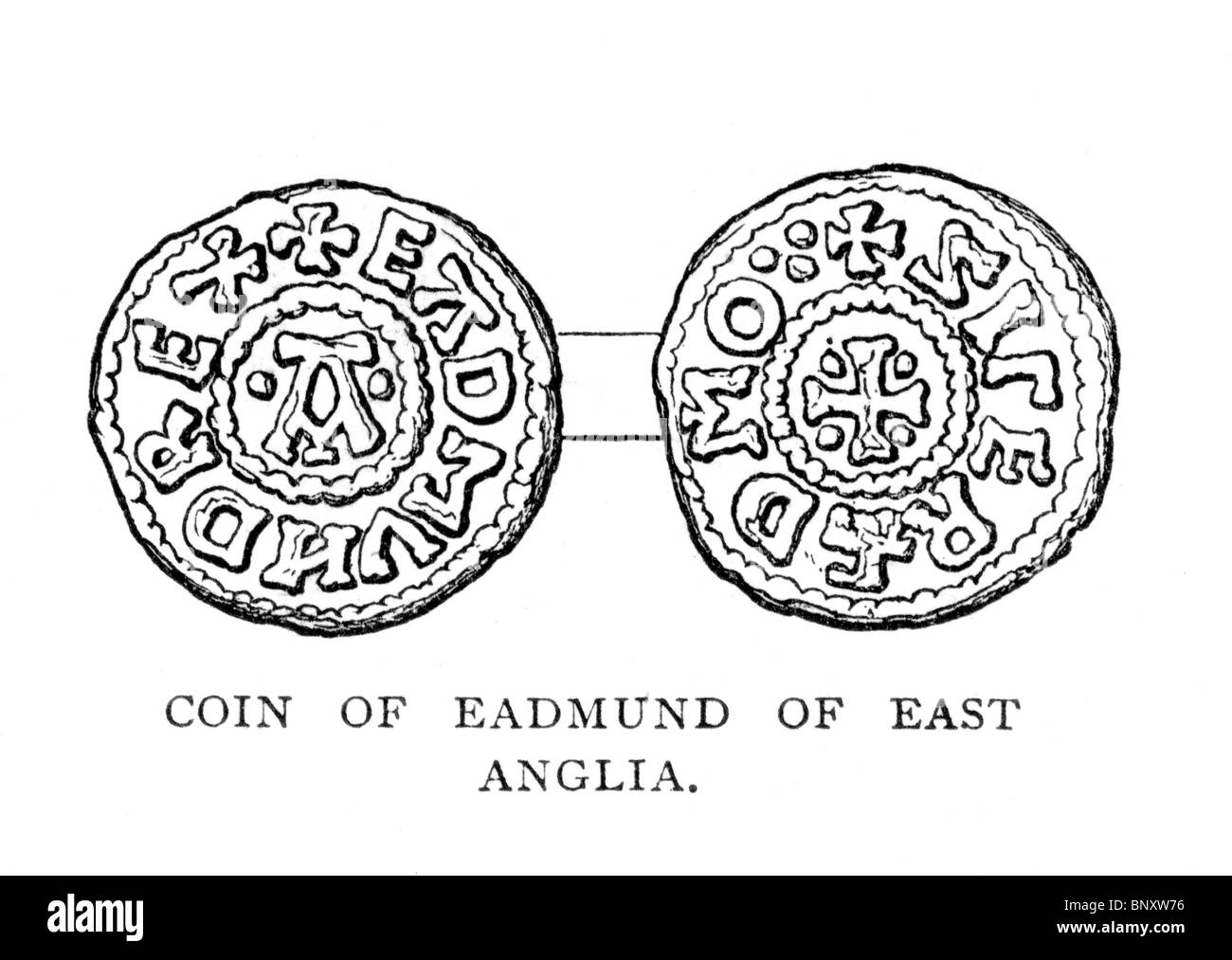 Illustration noir et blanc d'une pièce du Roi Edmund d'East Anglia Banque D'Images