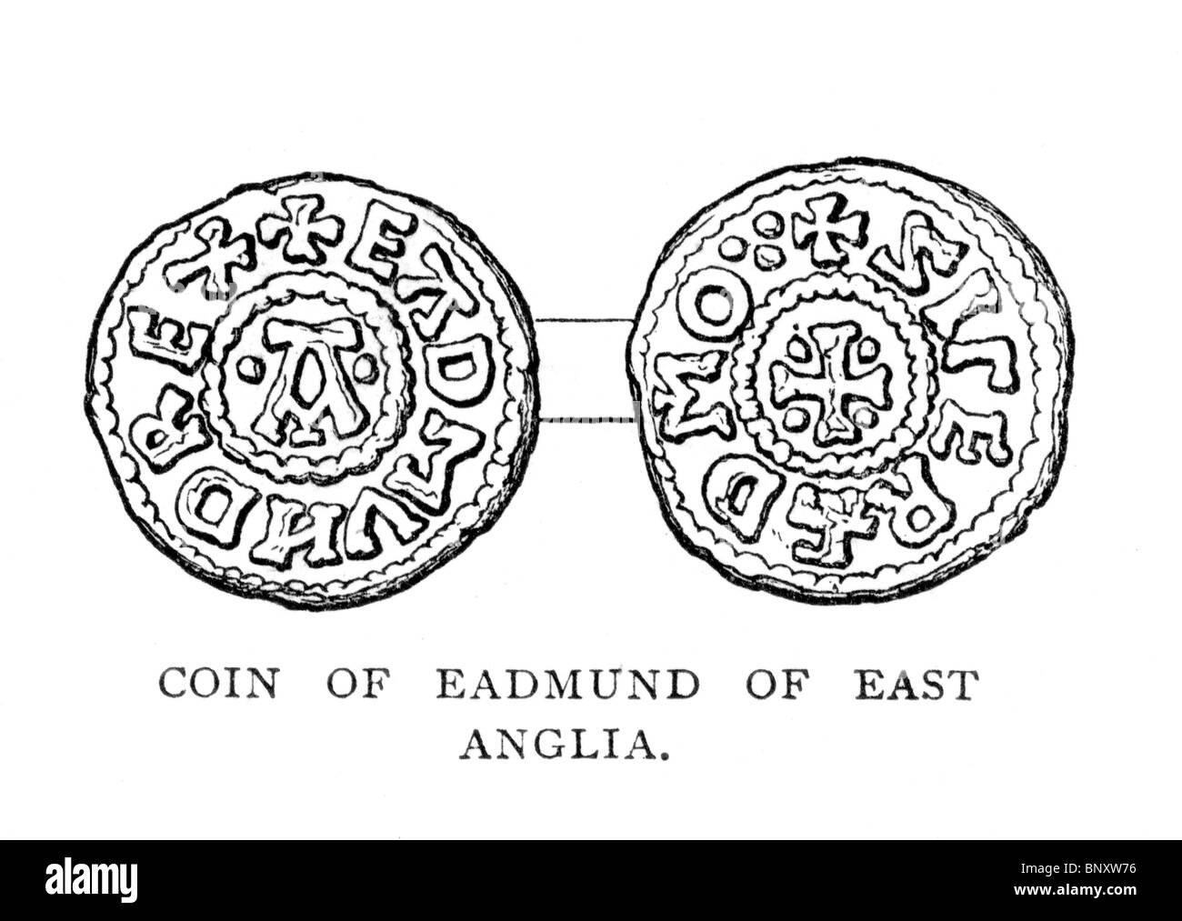 Illustration noir et blanc d'une pièce du Roi Edmund d'East Anglia Banque D'Images