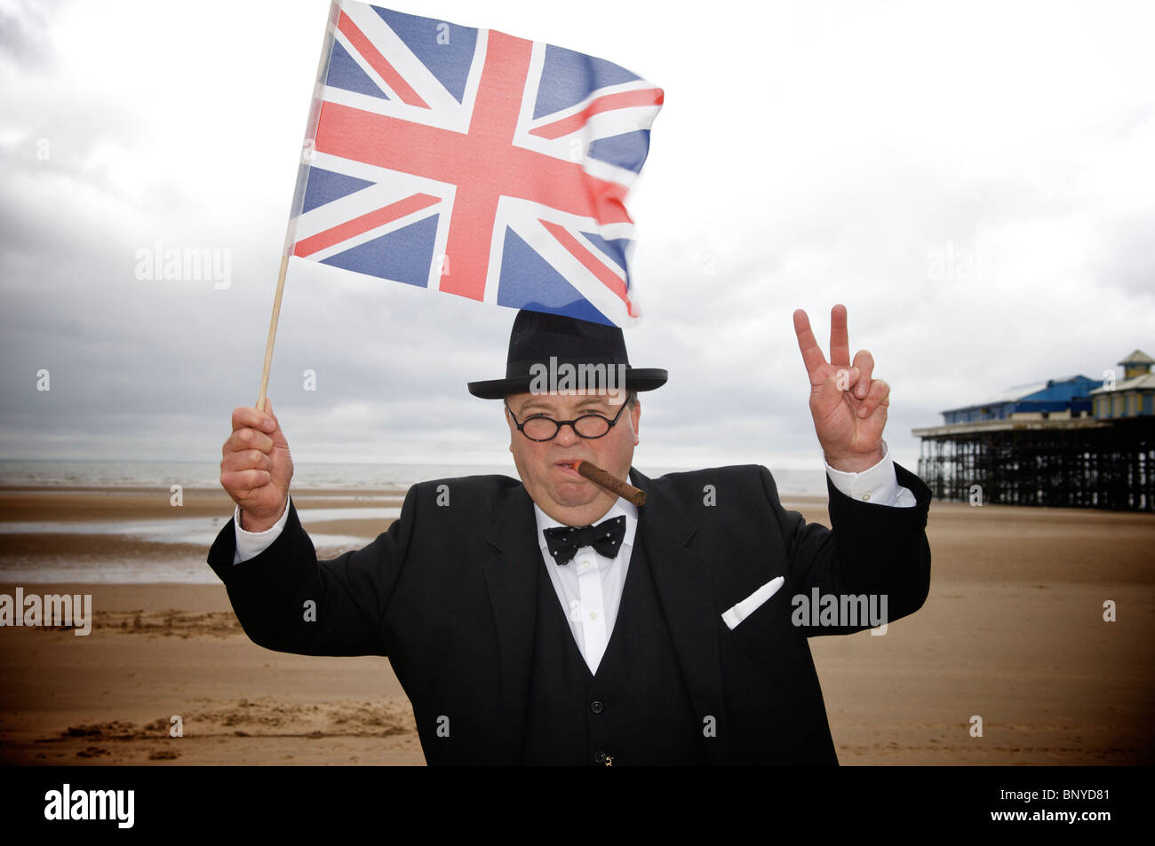 Winston Churchill à Blackpool pour célébrer le 90e anniversaire de l'ANAFI Banque D'Images