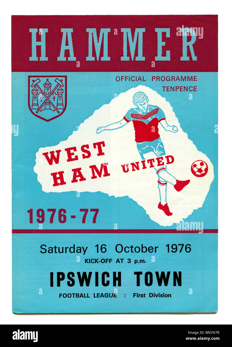 West Ham United football programme, au prix de 10 pence, pour la première division match contre Ipswich Town 16 Octobre 1976 Banque D'Images