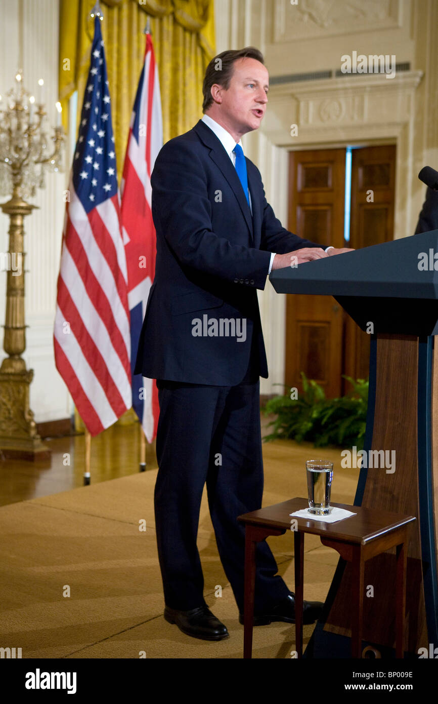 Le Premier ministre britannique, David Cameron, participe à une conférence de presse commune à la Maison Blanche. Banque D'Images