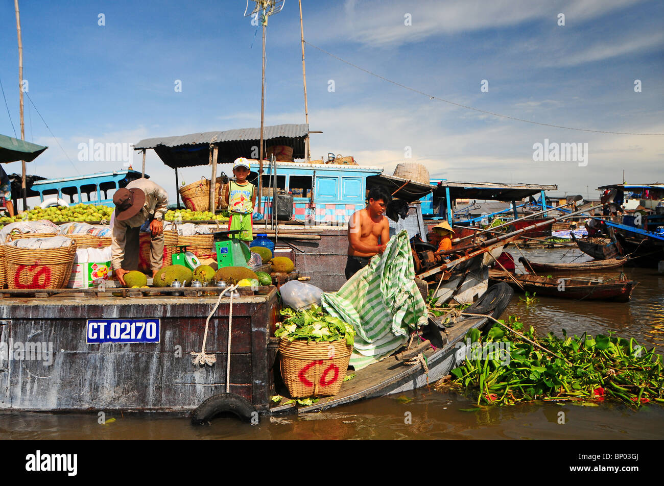 Vietnam, le delta du Mékong, marché flottant de Cai Rang. Banque D'Images