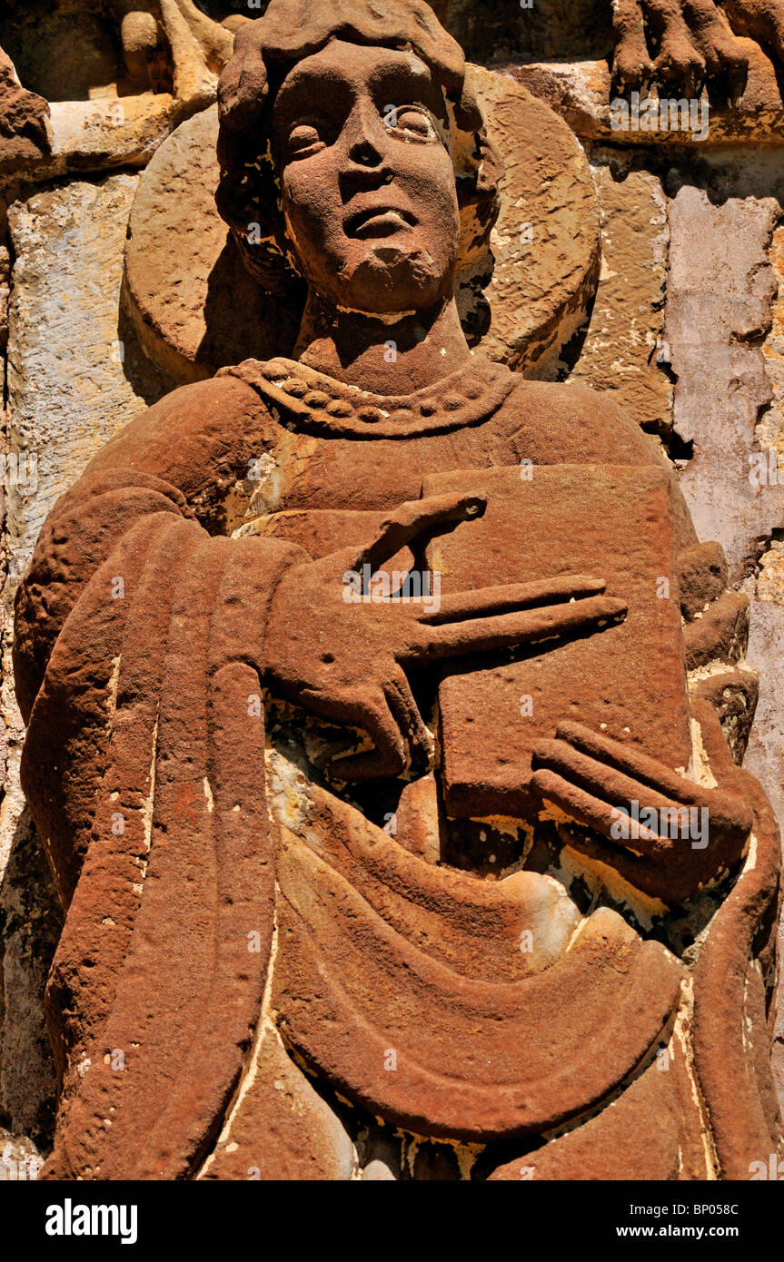 L'Espagne, Navarra : sculpture romane à Porta Speciosa église du monastère de San Salvador de Leyre Banque D'Images