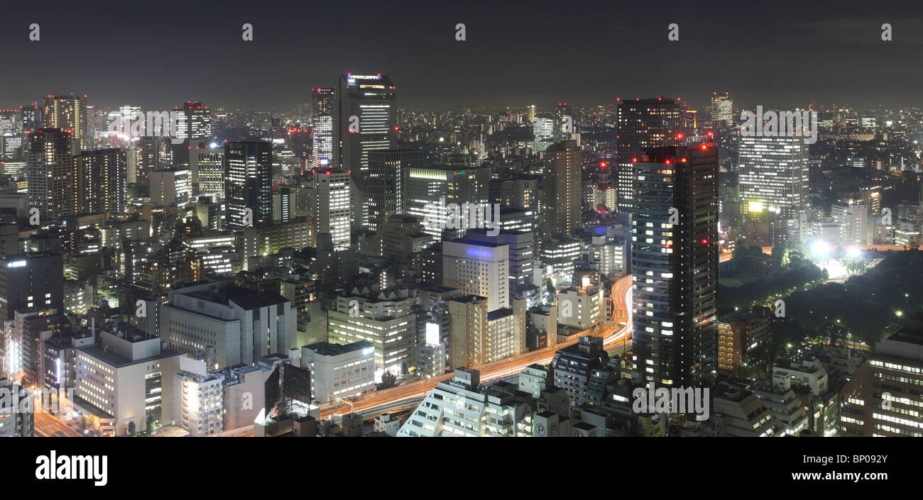 Tokyo de nuit panorama avec gratte-ciel lumineux Banque D'Images