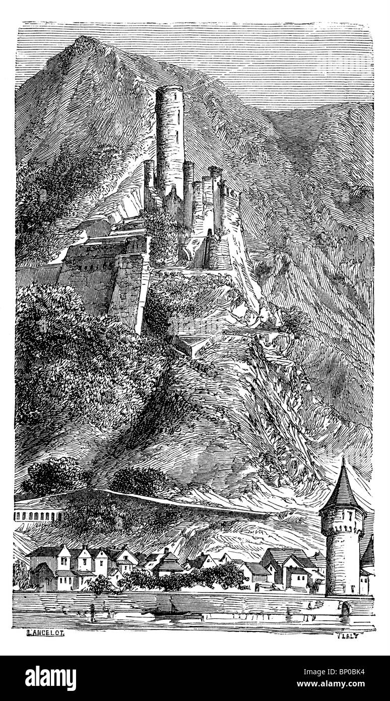 Château/Burg Maus, au-dessus du village de Wellmich (partie de Sankt Goarshausen) en Rhénanie-Palatinat, Allemagne Banque D'Images