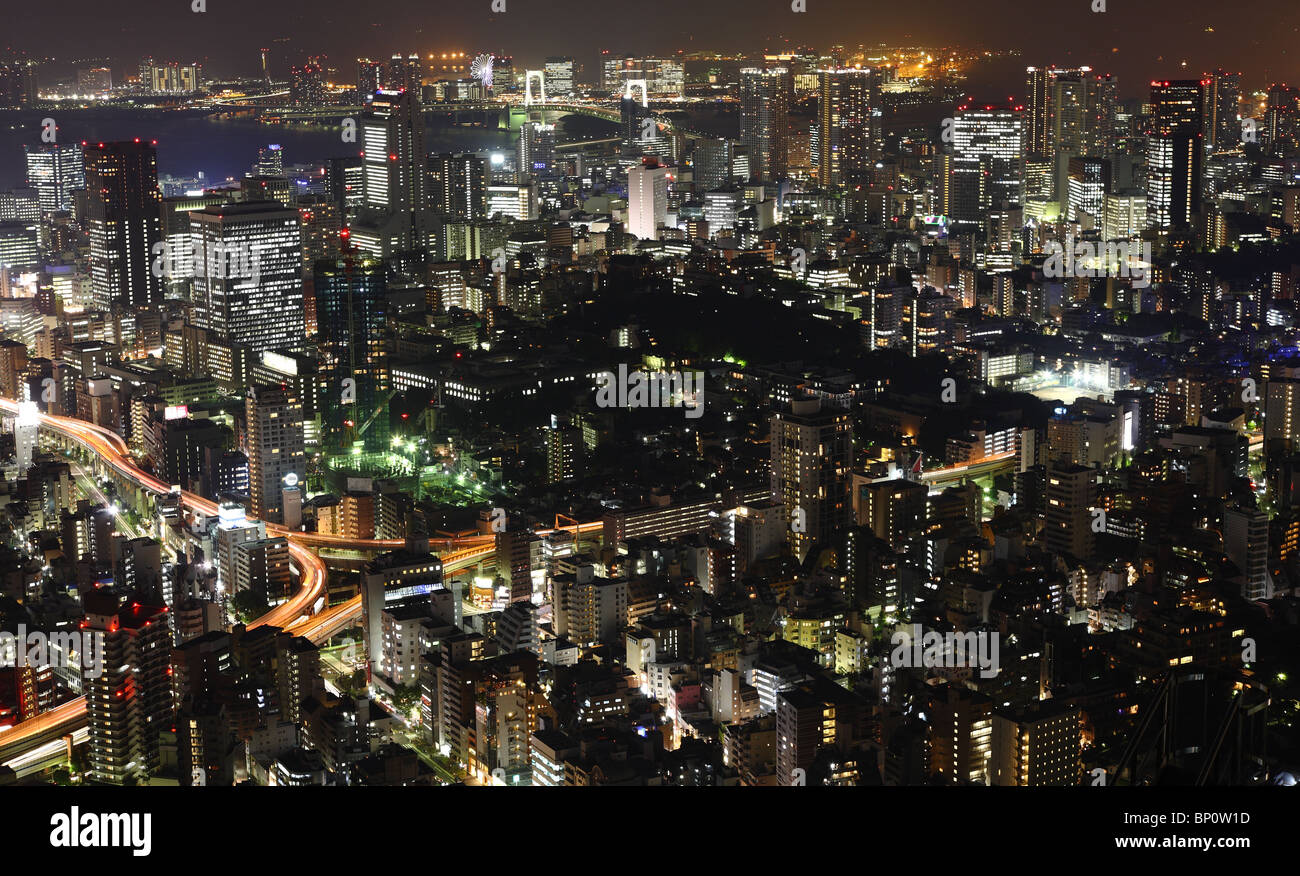 Tokyo de nuit panorama avec gratte-ciel lumineux Banque D'Images