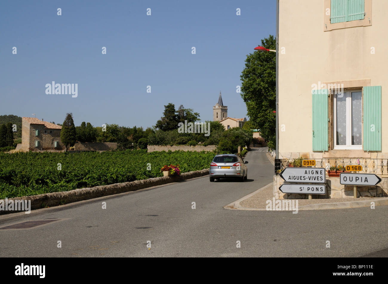 Vignoble en bordure de vignes et dans le village viticole de Beaufort une partie du département de l'Hérault dans le Languedoc Roussillon Banque D'Images