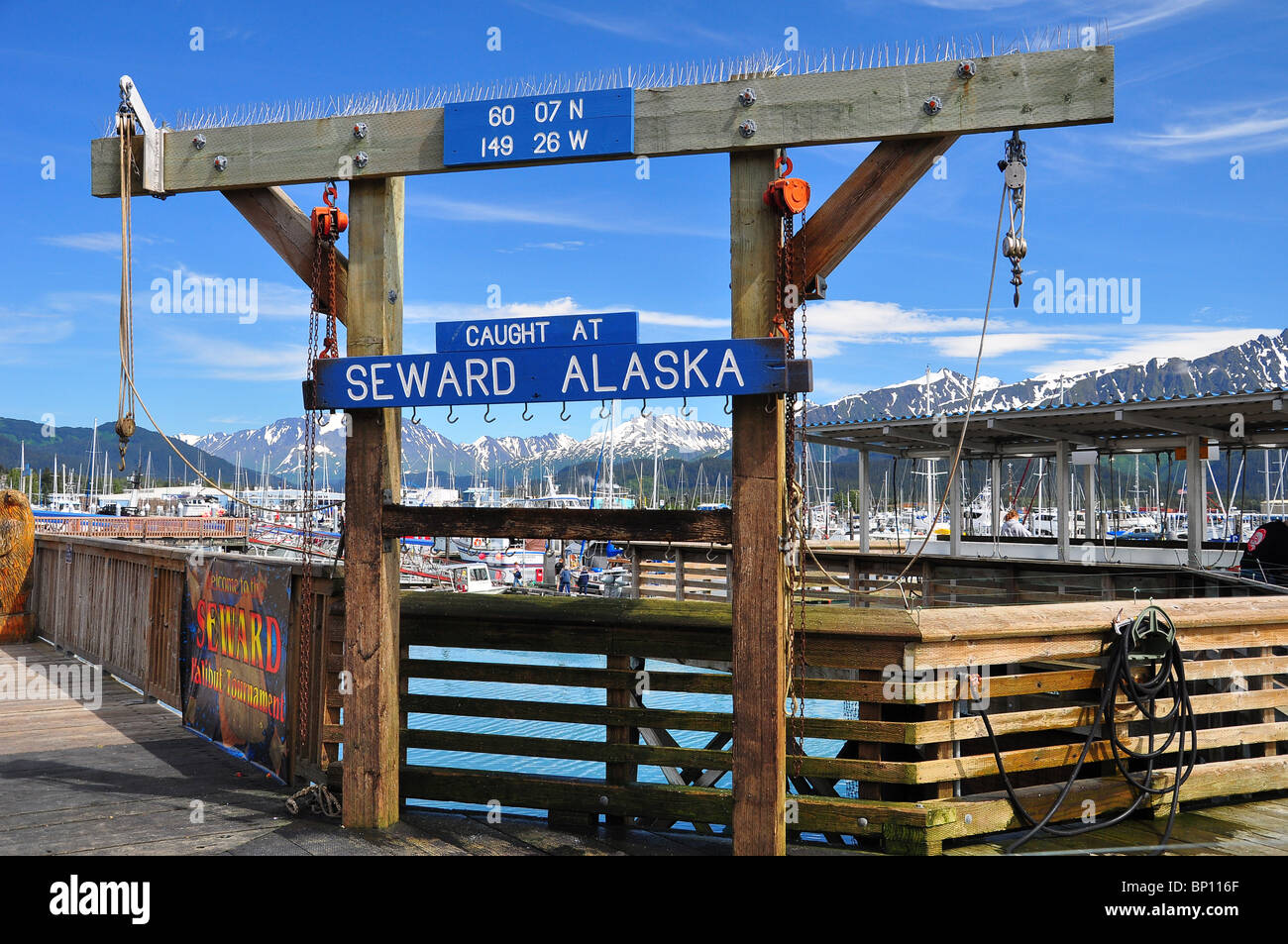 Panneau de bienvenue, capturés à Seward Alaska, USA Banque D'Images