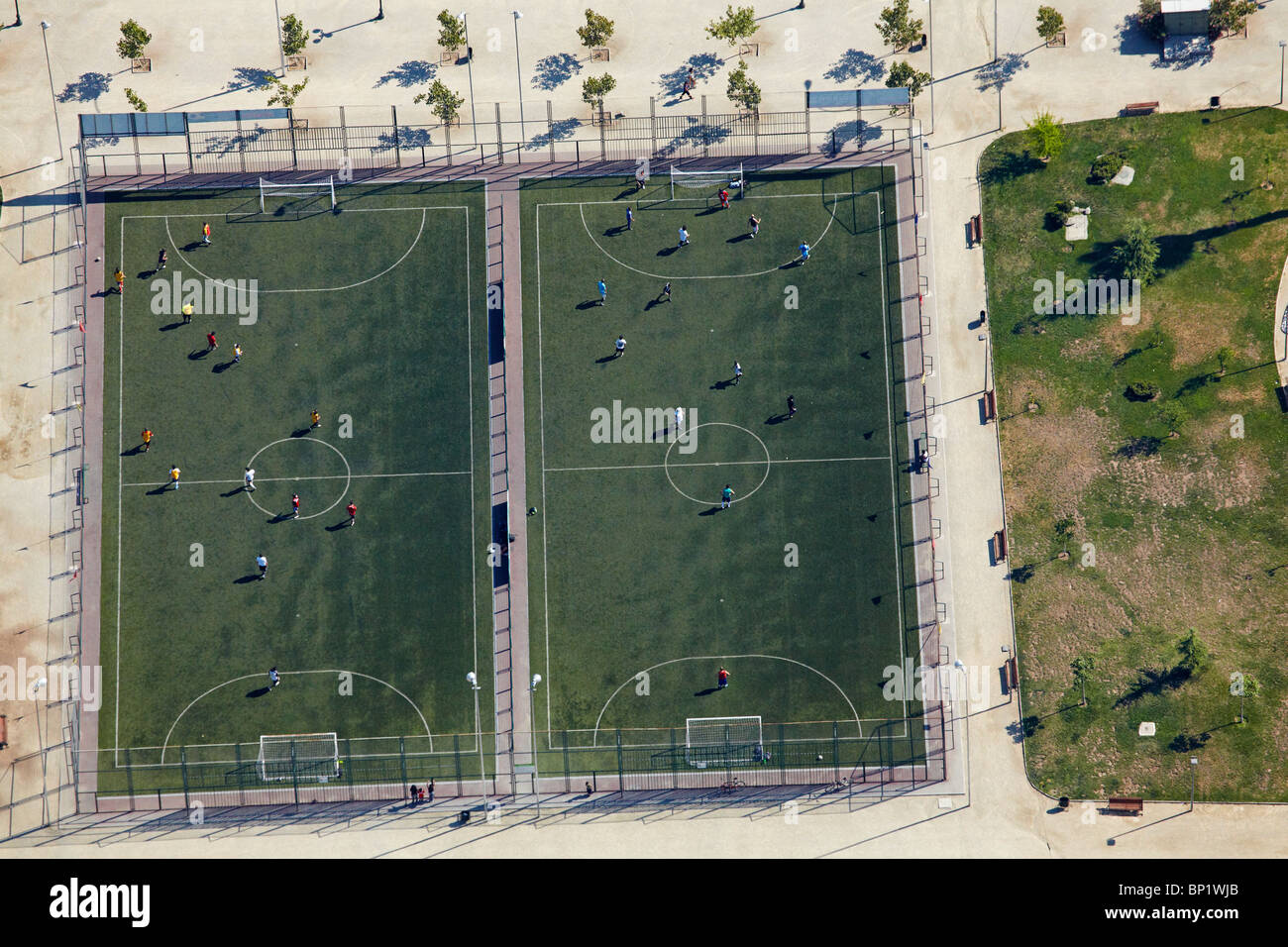 Terrains de football, Santiago, Chili, Amérique du Sud - vue aérienne Banque D'Images