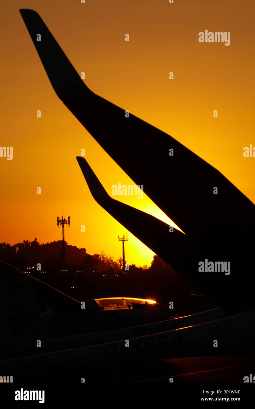 Ailes de planeur au coucher du soleil, FAI World Grand Prix de planeur, l'Aérodrome de Vitacura, Santiago, Chili, Amérique du Sud Banque D'Images