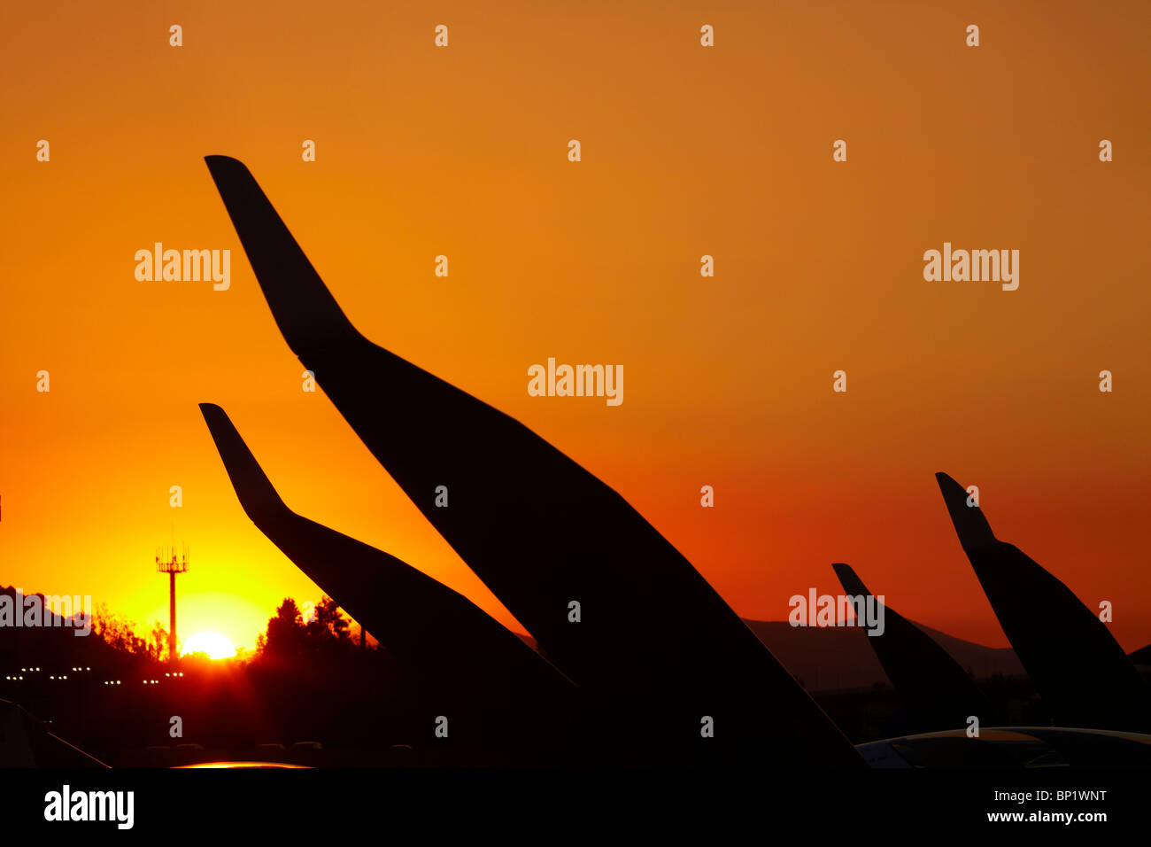 Ailes de planeur au coucher du soleil, FAI World Grand Prix de planeur, l'Aérodrome de Vitacura, Santiago, Chili, Amérique du Sud Banque D'Images
