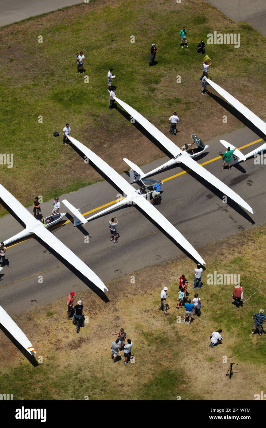 Grille de départ, FAI World Grand Prix de planeur, l'Aérodrome de Vitacura, Santiago, Chili, Amérique du Sud - vue aérienne Banque D'Images