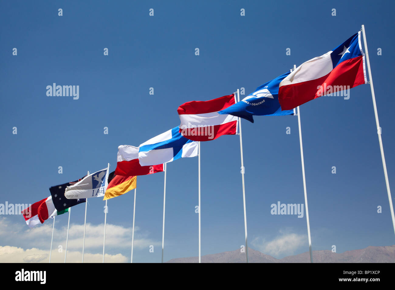 Drapeaux de pays au FAI World Grand Prix de planeur, Santiago, Chili, Amérique du Sud Banque D'Images
