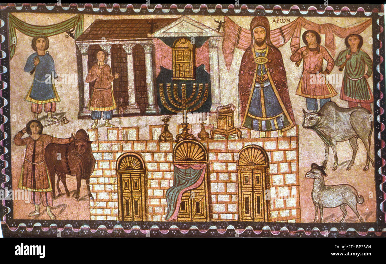 TABERNACLE et ses prêtres. Peinture murale de DURA EUROPOS UN DES EARLYEST SYNAGOGUE CONNUE DU C. 245 A.D. SITUÉ DANS Banque D'Images