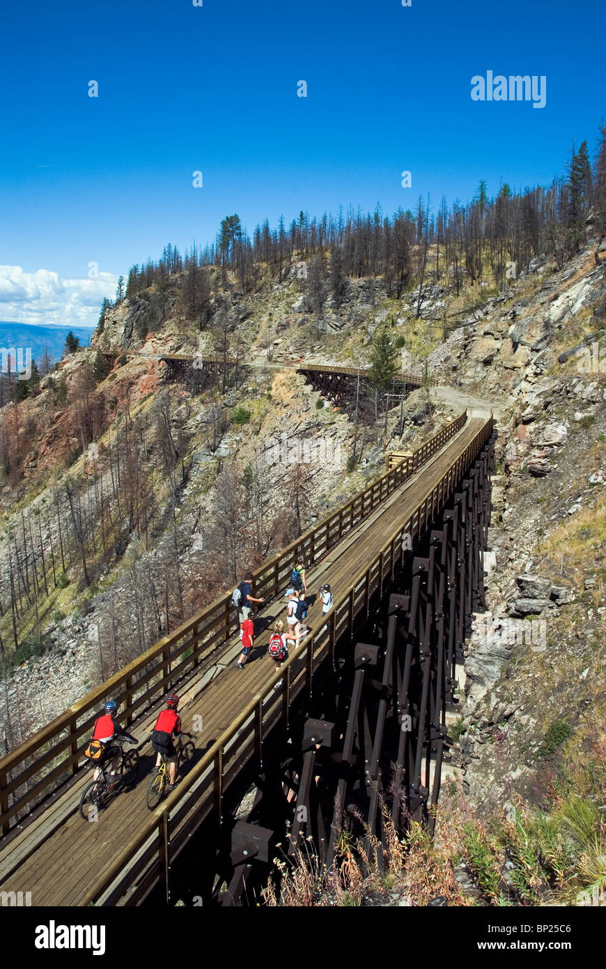 Myra Canyon, sur le Sentier transcanadien, un repère sur le Kettle Valley Rail Trail en Colombie-Britannique, Canada Banque D'Images