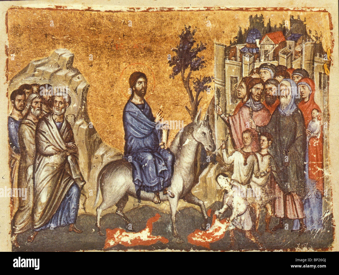 1081. L'ENTRÉE À JÉRUSALEM, DESSIN DE CODEX 5, UN 15E C. manuscrit enluminé du monastère d'IVERON SUR MT. ATHOS TRAVEL FAIT L Banque D'Images