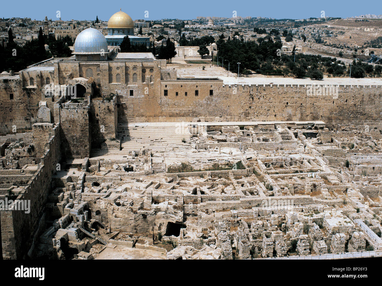 Jérusalem, le mont du Temple, les fouilles, vue aérienne Banque D'Images
