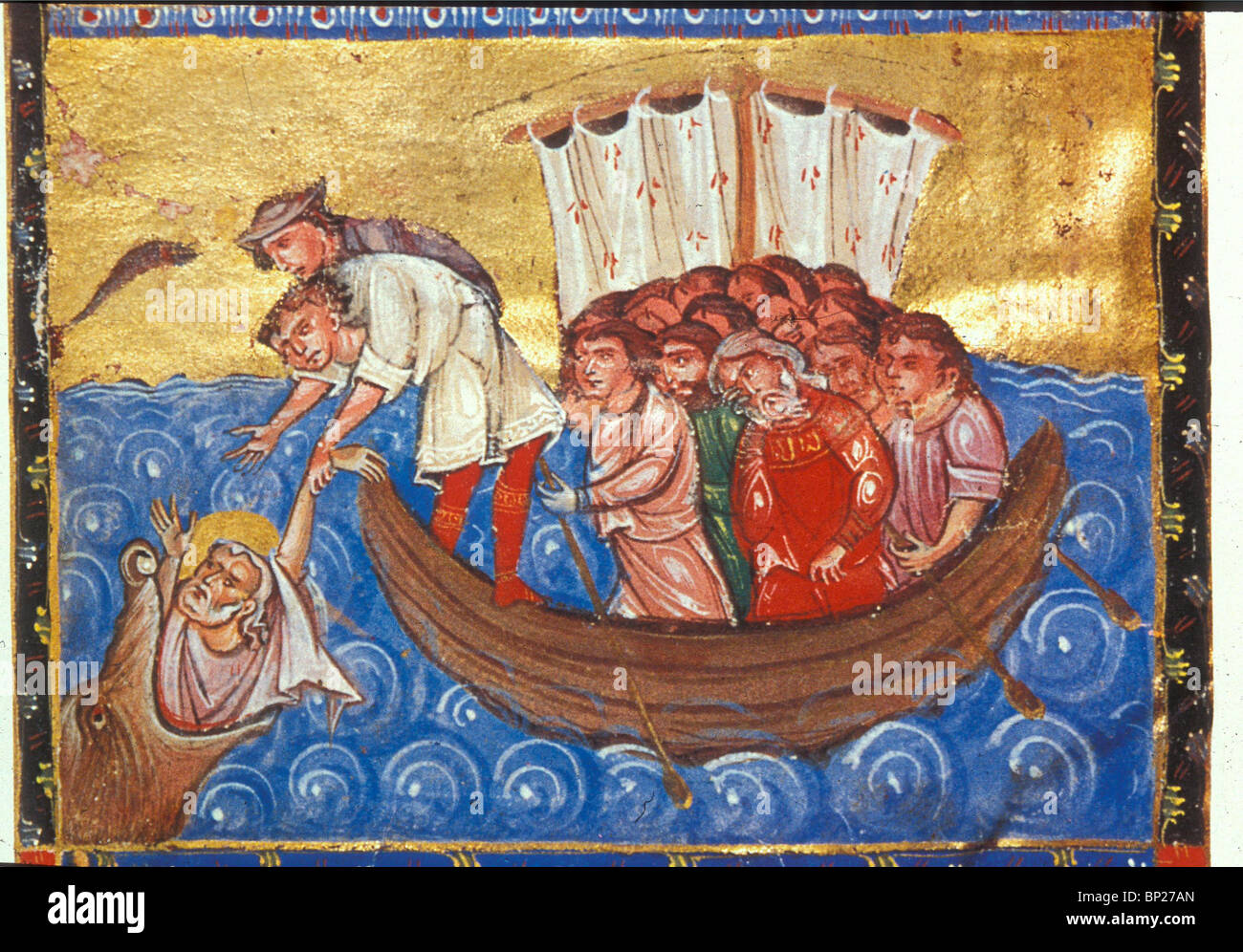 1607. Jonas étant jeté dans la mer, la PEINTURE D'un manuscrit enluminé datant 1266 Banque D'Images