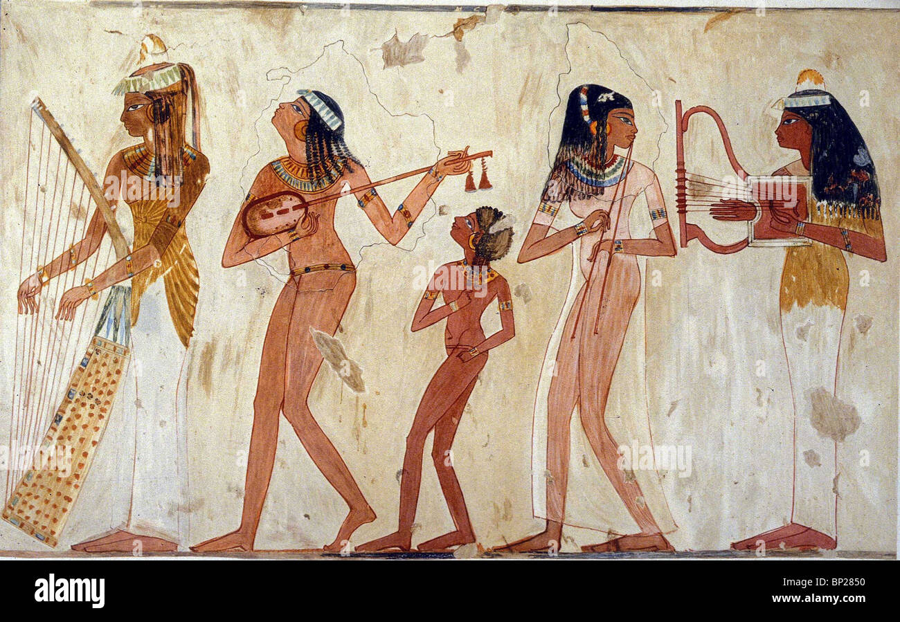 1834. Musiciens lors d'un banquet, une peinture murale à Thèbes, tombe de Thoutmosis IV. 1420 - 1411 Banque D'Images