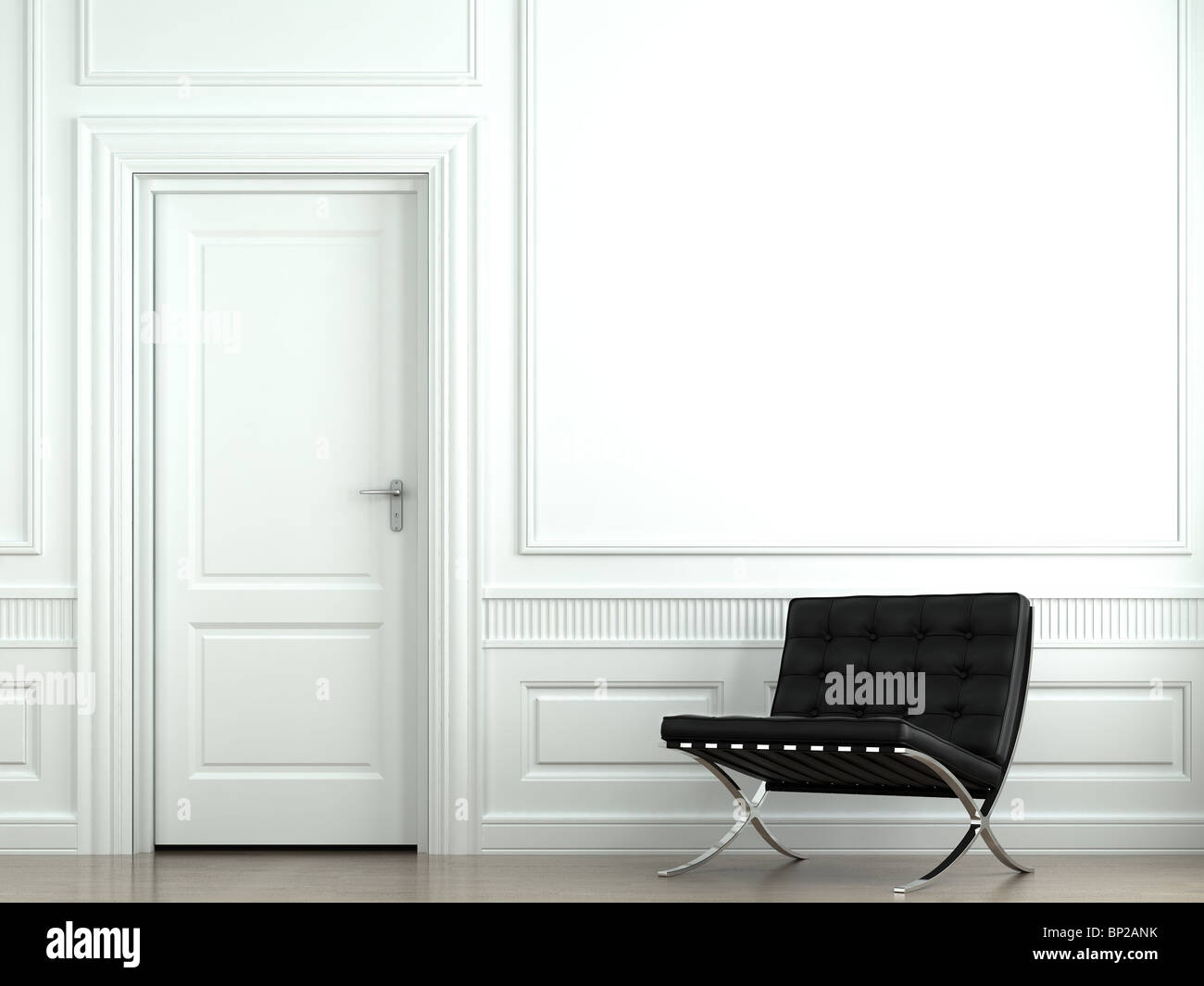 Design intérieur de l'intérieur classique blanc avec noir fauteuil barcelona Banque D'Images