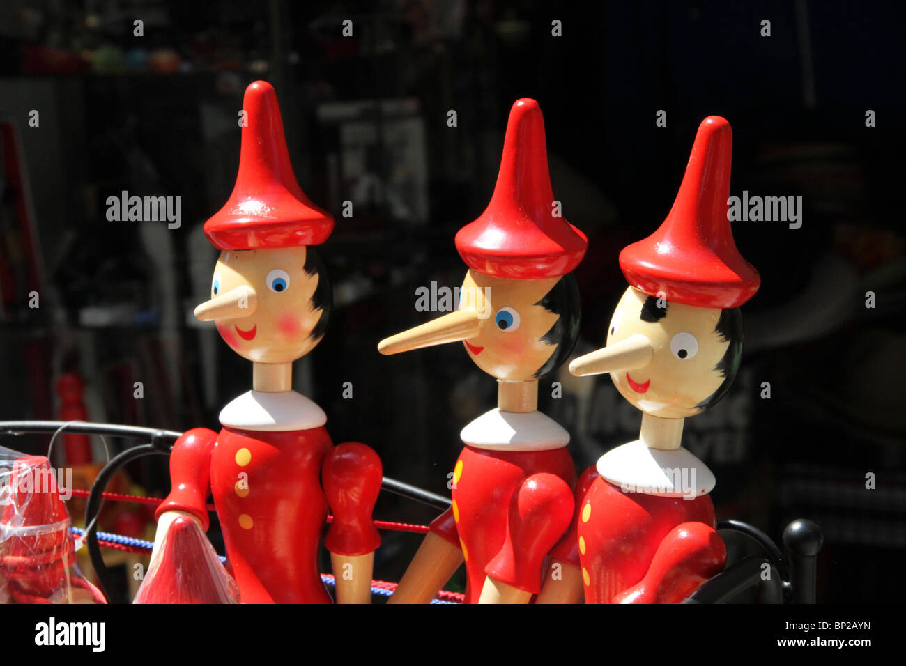 Pinocchio jouets en bois, Montepulciano, Toscane, Italie Banque D'Images