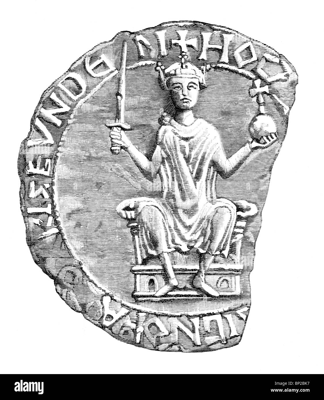 Illustration noir et blanc ; 11e siècle ; le grand sceau de Guillaume le Conquérant Banque D'Images