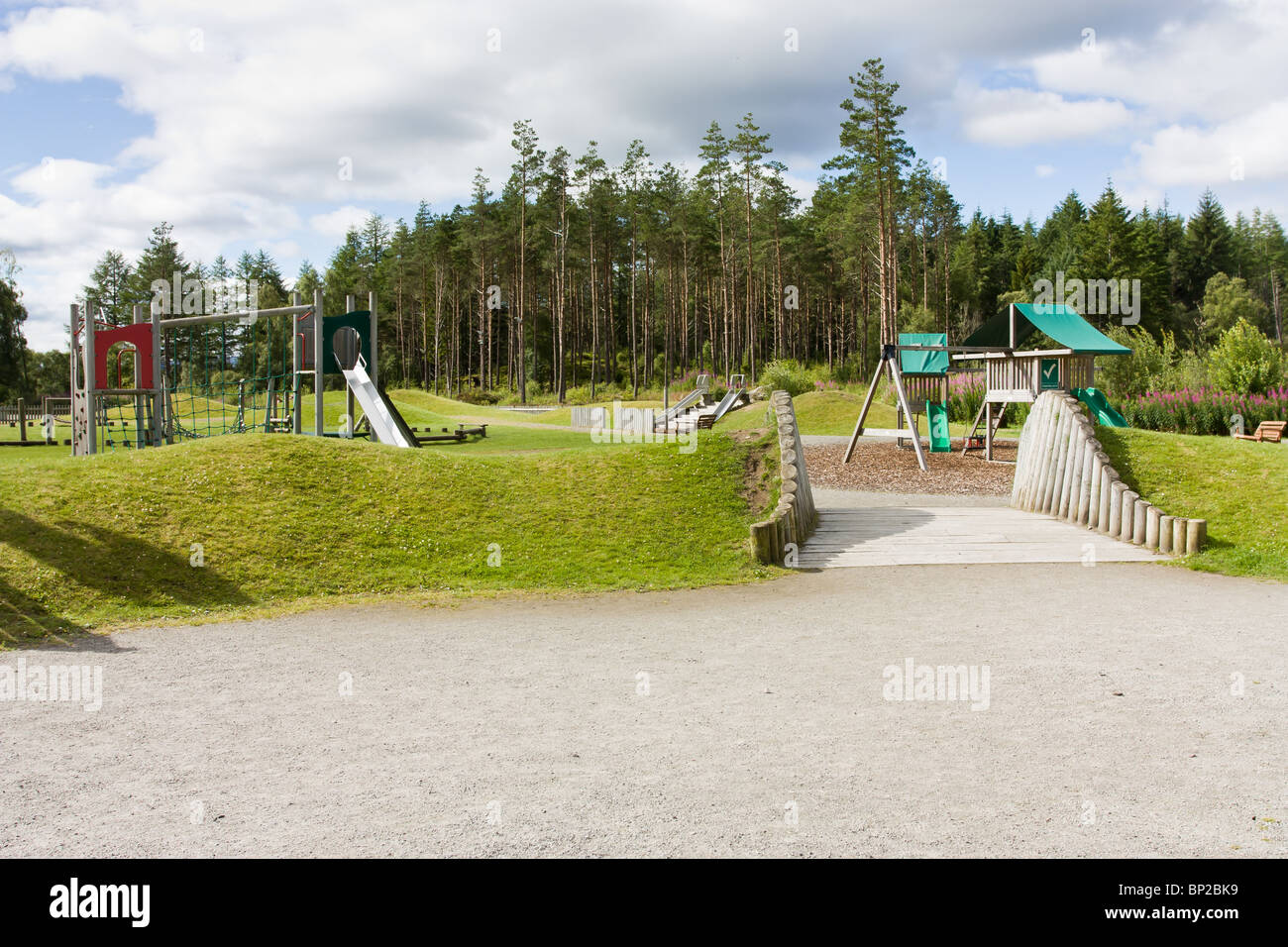 Tombe de Shin visitor centre Aire de jeux près de la rivière shin près de Lairg dans les Highlands écossais. Banque D'Images