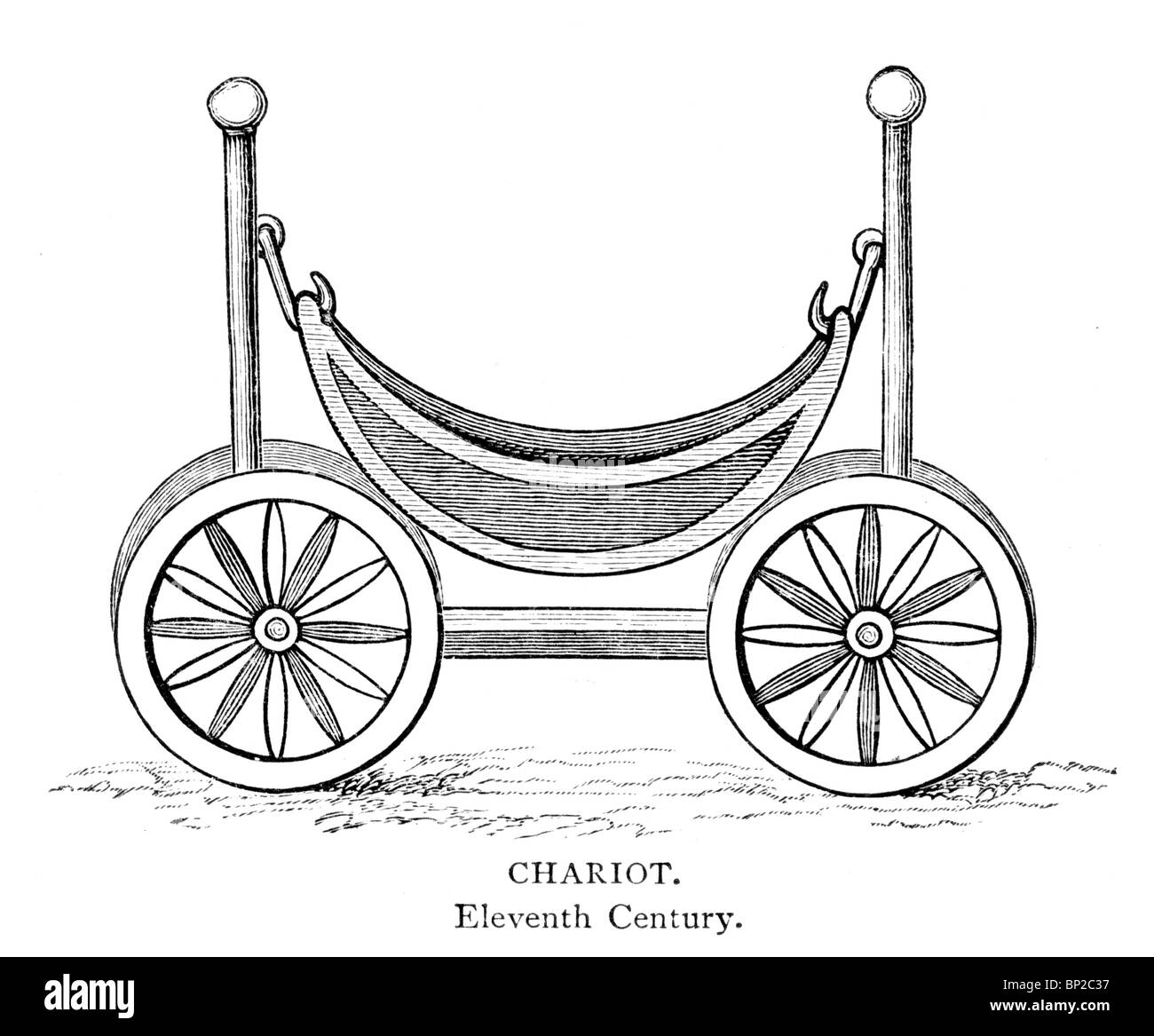 Illustration noir et blanc ; 11ème siècle Char Banque D'Images