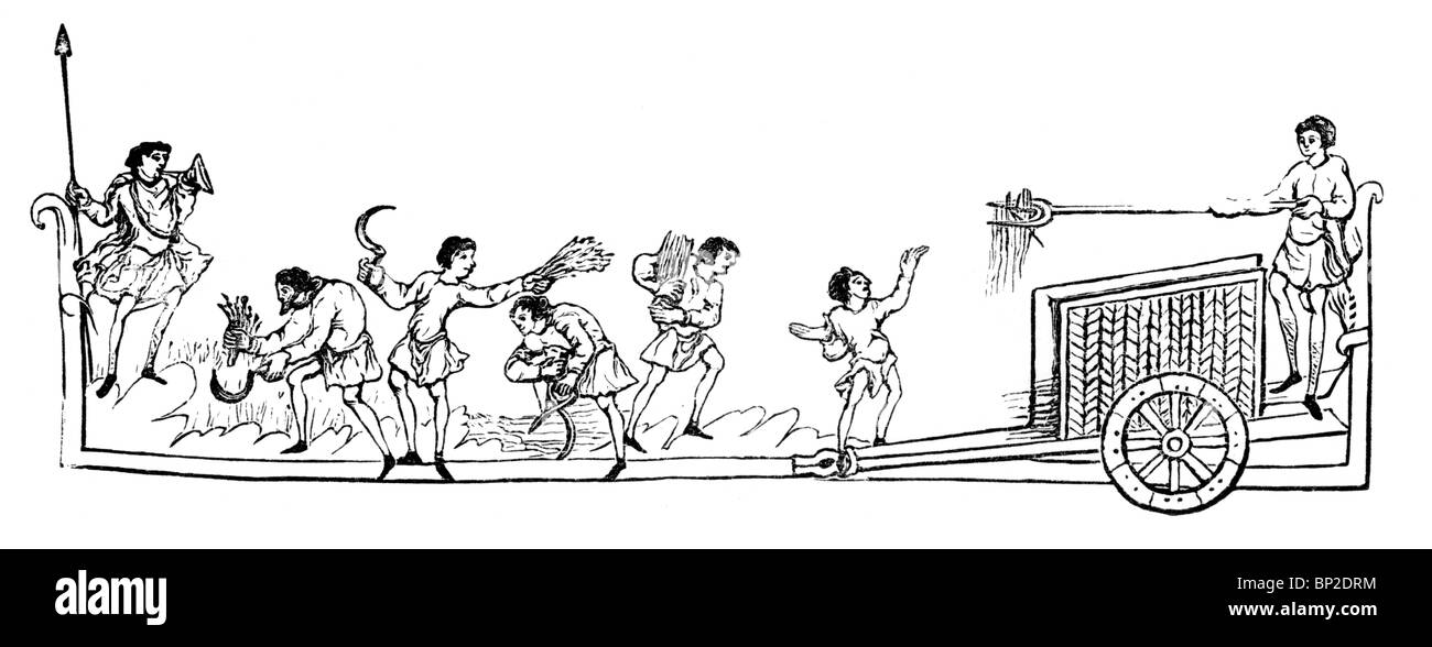 Illustration noir et blanc ; le calendrier anglo-saxon ; août ; la récolte ; source ; Mme Cotton Julius un vi ; Banque D'Images