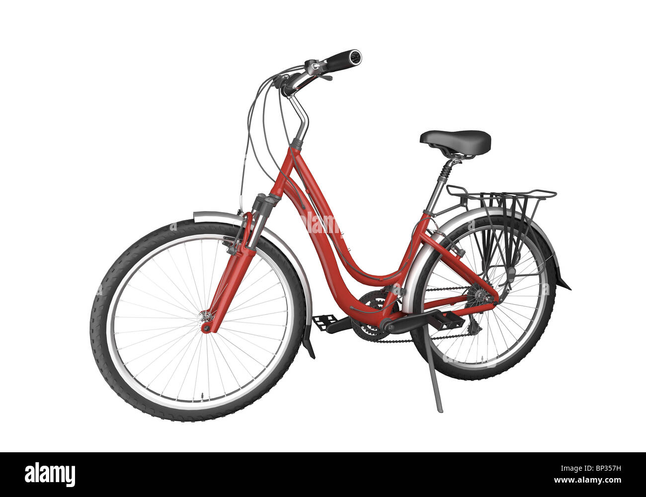 Vélo rouge isolé sur fond blanc. Cette image contient un chemin de détourage Banque D'Images