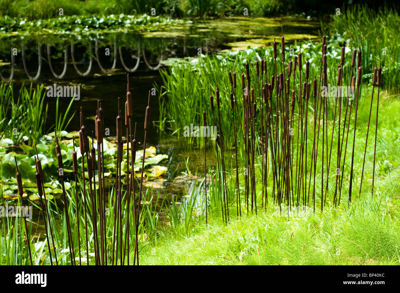 Scirpes par Ian Gill, une partie de l''Art dans le jardin" événement à Painswick Rococo Garden dans les Cotswolds Banque D'Images