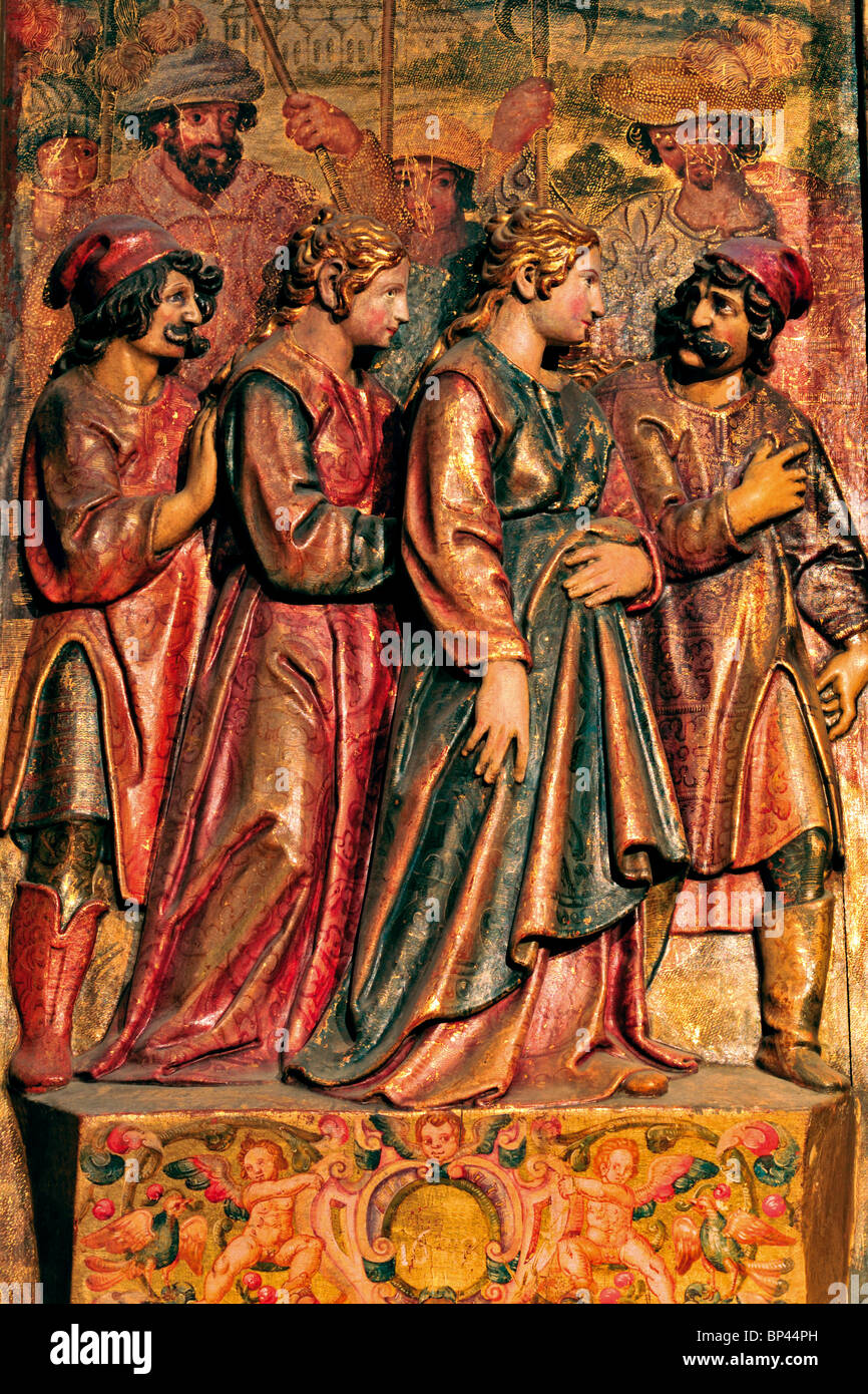 L'Espagne, Saint James Way : Détail de l'autel de Saint Appartement Nunilo et Alodie Saint dans le monastère église de San Salvador de Leyre Banque D'Images