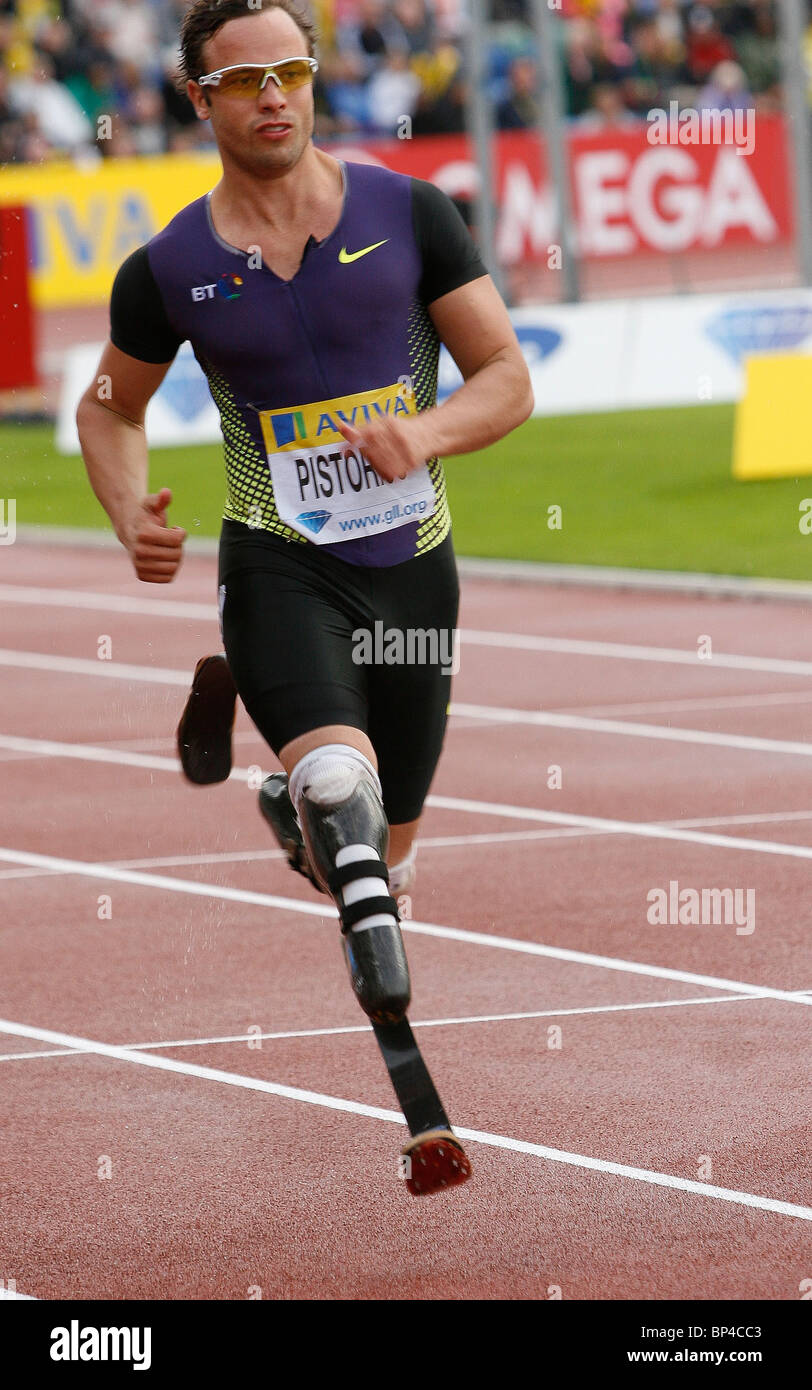 Oscar Pistorius au Grand Prix d'athlétisme d'Aviva Londres Banque D'Images
