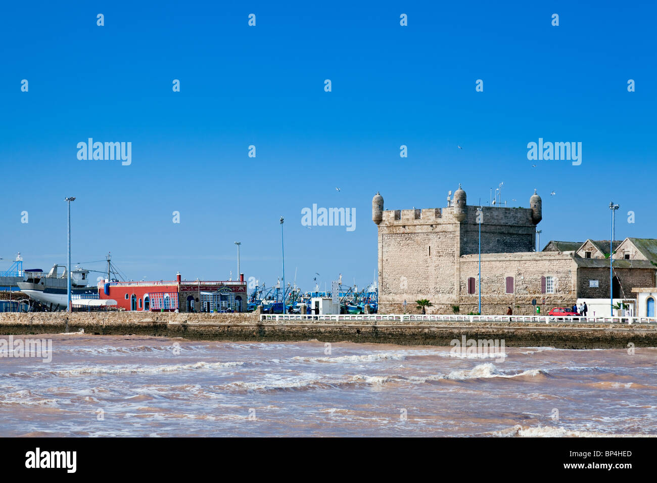 Plage avec Skala du Port (anciennes fortifications), Essaouira, Côte Atlantique, Maroc Banque D'Images