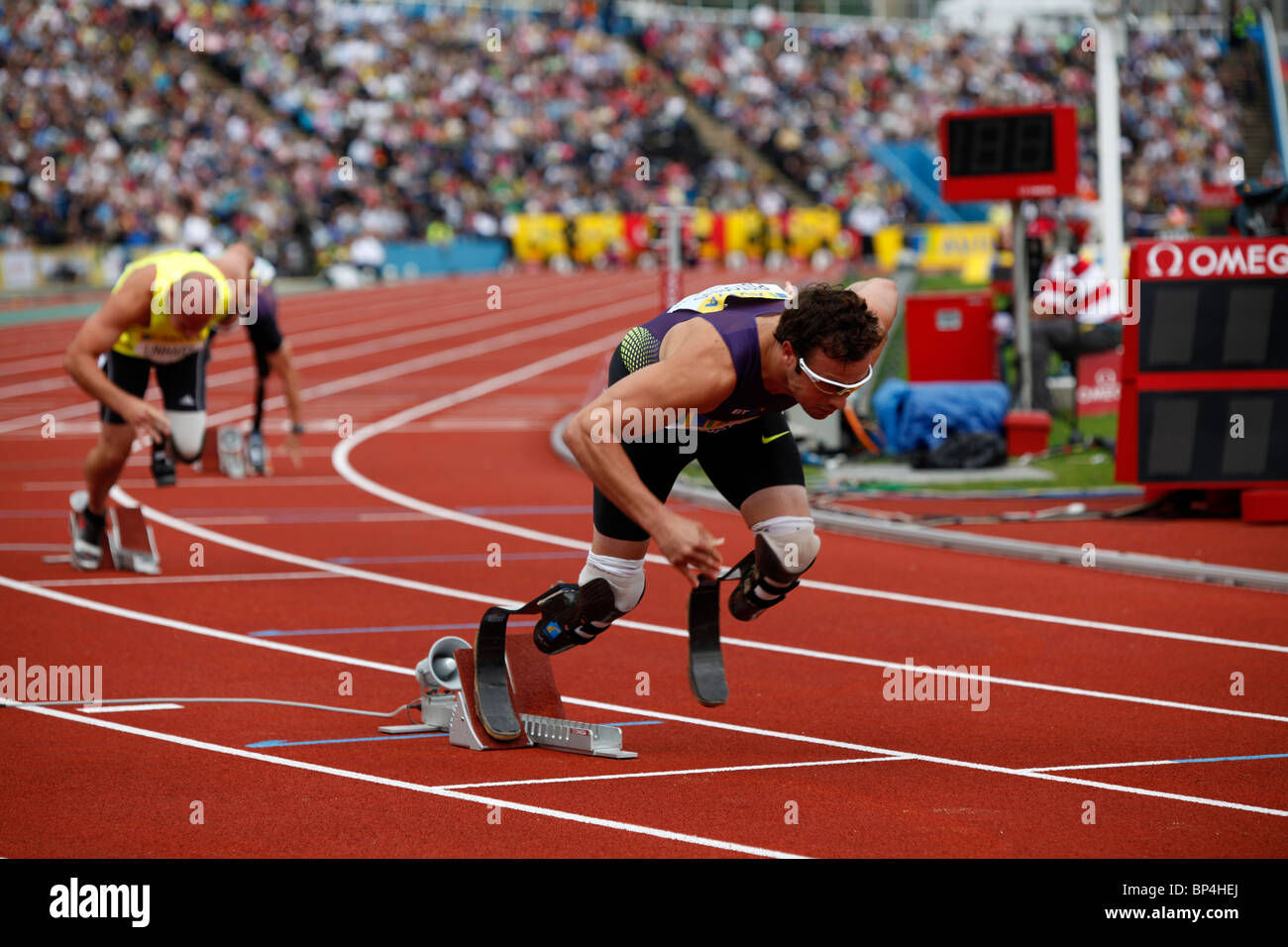 Oscar Pistorius briser le record du monde 400m chez Aviva London Grand Prix, Crystal Palace, Londres. Banque D'Images