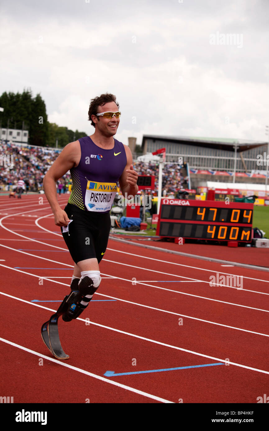 Oscar Pistorius briser le record du monde 400m chez Aviva London Grand Prix, Crystal Palace, Londres. Banque D'Images