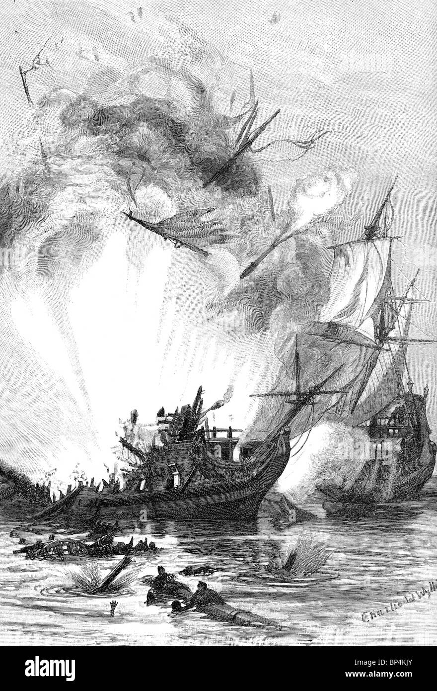Bataille navale du 18ème siècle Banque D'Images