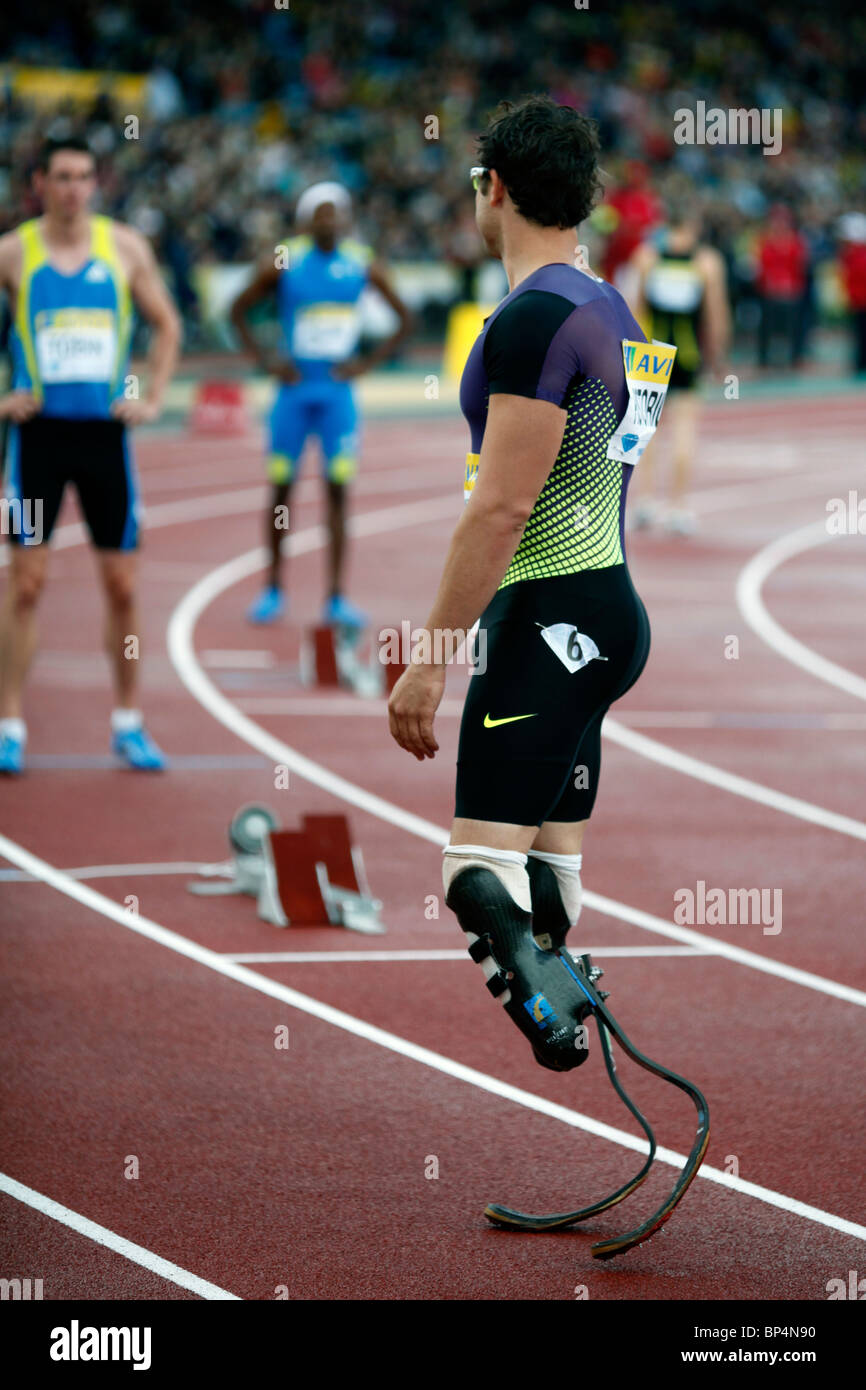 Oscar Pistorius, 400m B chez Aviva London Grand Prix, Crystal Palace, Londres. Août 2010. Banque D'Images